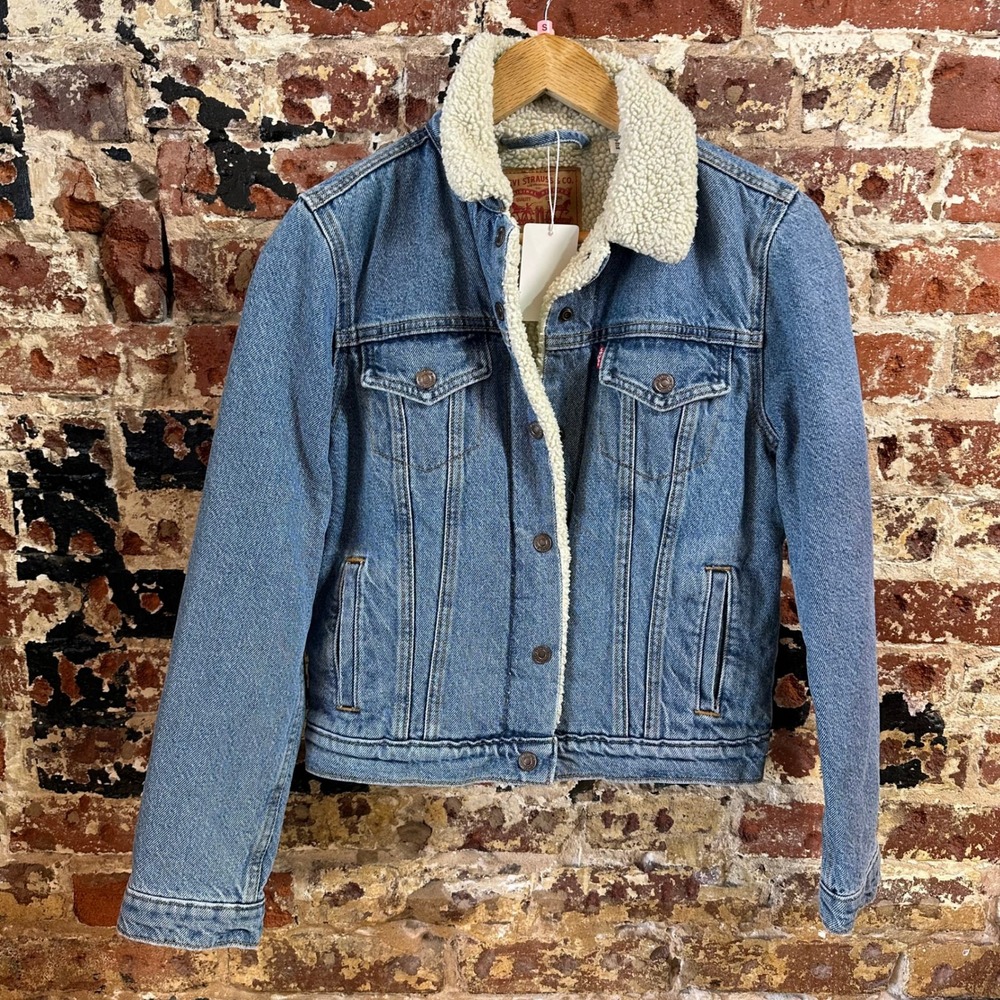 Levi's Jean Jacket Sherpa Lined Trucker Blue Denim Womens Small